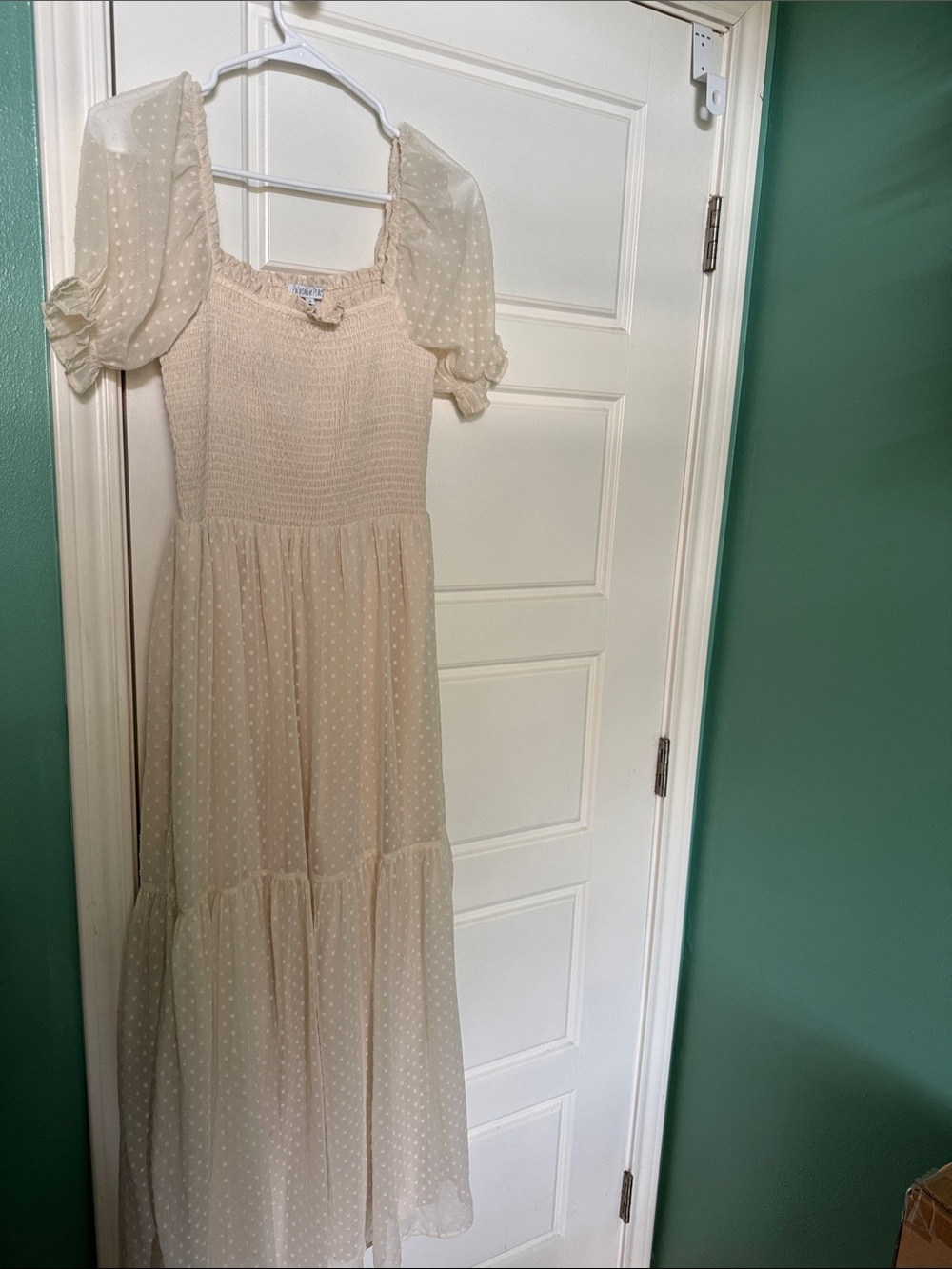 Patrons of Peace Ivory Swiss Dot Smocked Maxi Dress